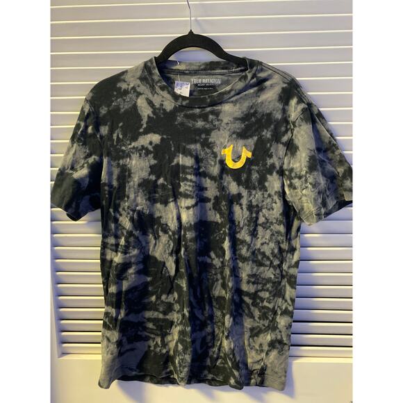 True Religion Black Tie Dye Crewneck Logo Tour Shirt Men's Size Medium - Picture 1 of 4